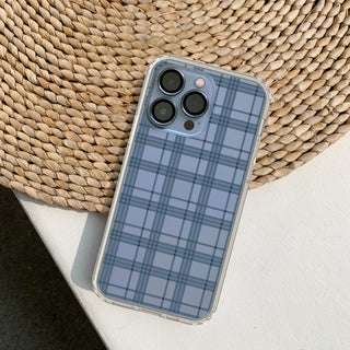 Blue Plaid Clear Phone Case For Sierra Blue iPhone 13 12 Mini 11 Pro Max XR 7 8 Plus SE 2020 Galaxy S20 Fe S21 Ultra With Aesthetic Design Feat